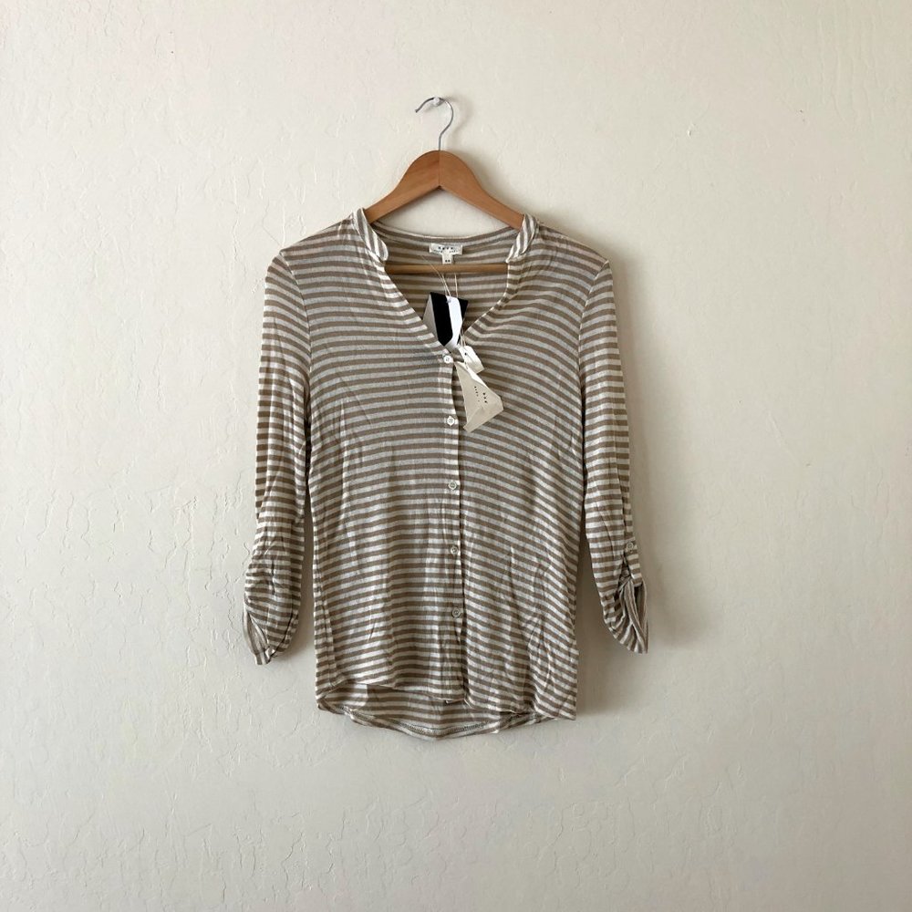 Joie Shey B Striped Knit Button Down Top XS